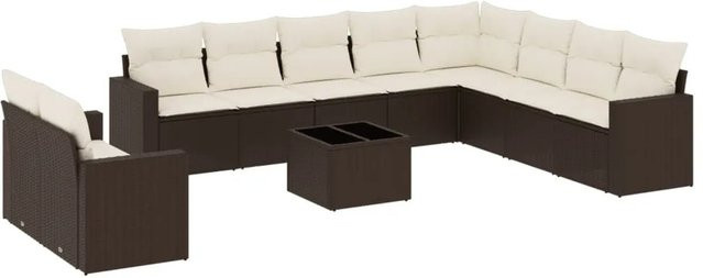vidaXL 11-teiliges Garten-Sofagarnitur-Set aus Polyrattan mit Kissen, Braun - Bild 1