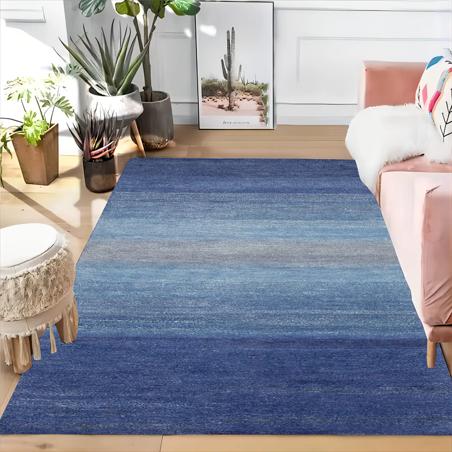 VIKAMA Teppich im nordischen minimalistischen Stil, rechteckig, blau gestreift, aus Mikrofaser - Bild 2
