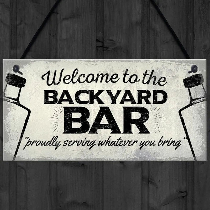 Weihexin Holzschild Bienvenue Au Bar de Jardin als hängende Dekoration in Weiß im Vintage-Stil - Bild 1