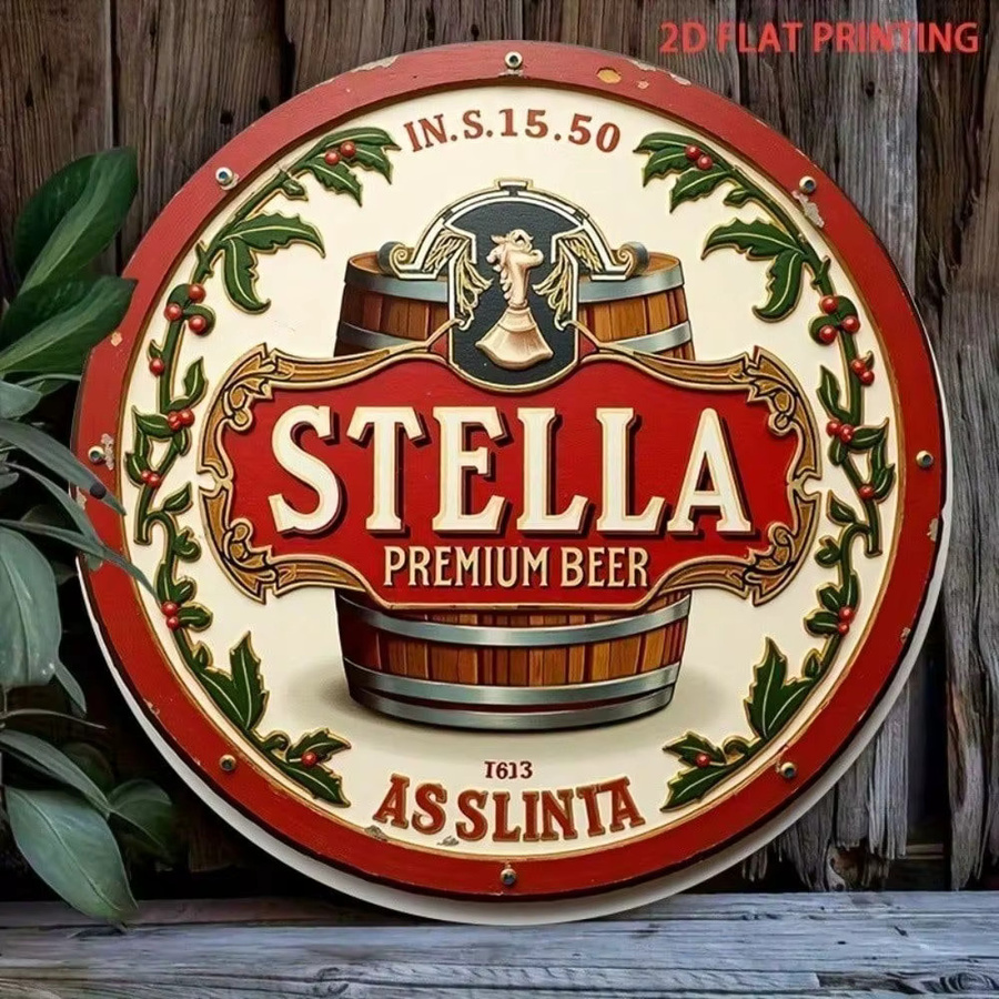 Stella Artois Retro Metallschild CIFBUY Vintage Bier Blechschild Wanddekoration Rund, Durchmesser: 20,32 cm, Mehrfarbig - Bild 2