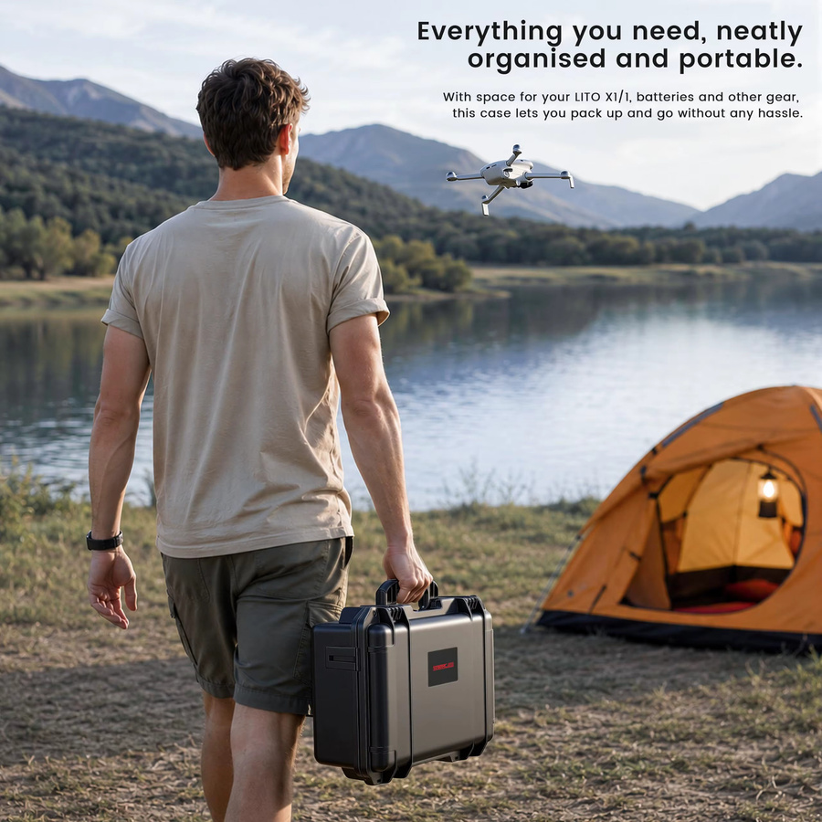 STARTRC Lito X1 Hartschalen-Wasserdichter Transportkoffer in Schwarz, kompatibel mit DJI Lito X1 Fly More Combo sowie DJI RC 2 und RC-N3, Platz für 4 Akkus und eine Ladezentrale - Bild 3