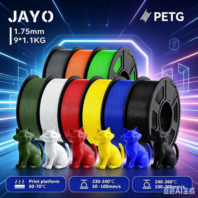 JAYO 3D-Druckerfilament PETG Transparent 1,75 mm 9 Rollen für FDM-Drucker - Bild 1