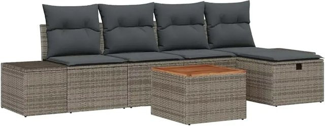 vidaXL Garten-Sofa-Set aus Polyrattan in Grau, 6-teiliges L-Shape Lounge-Set mit Kissen, Ottoman und Couchtisch inklusive integriertem Stauraum - Bild 1
