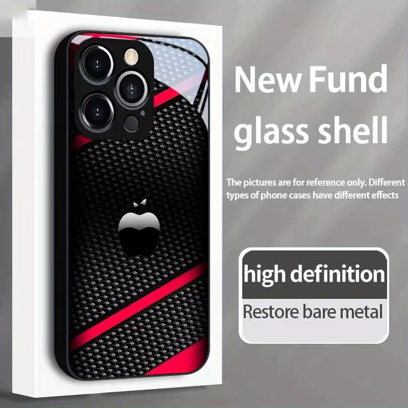 Schwarze Handyhülle aus gehärtetem Glas mit Carbonfaser-Design für Apple iPhone 11 bis iPhone 18 Pro Max und 16E - Bild 3