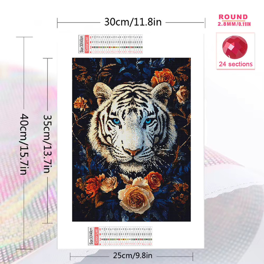 EverShine Diamantstickerei Tiger Bild mit Blumen als Strass Diamant Malerei Mosaik Wanddeko, Mehrfarbig, B/H: 30 x 20 cm - Bild 2