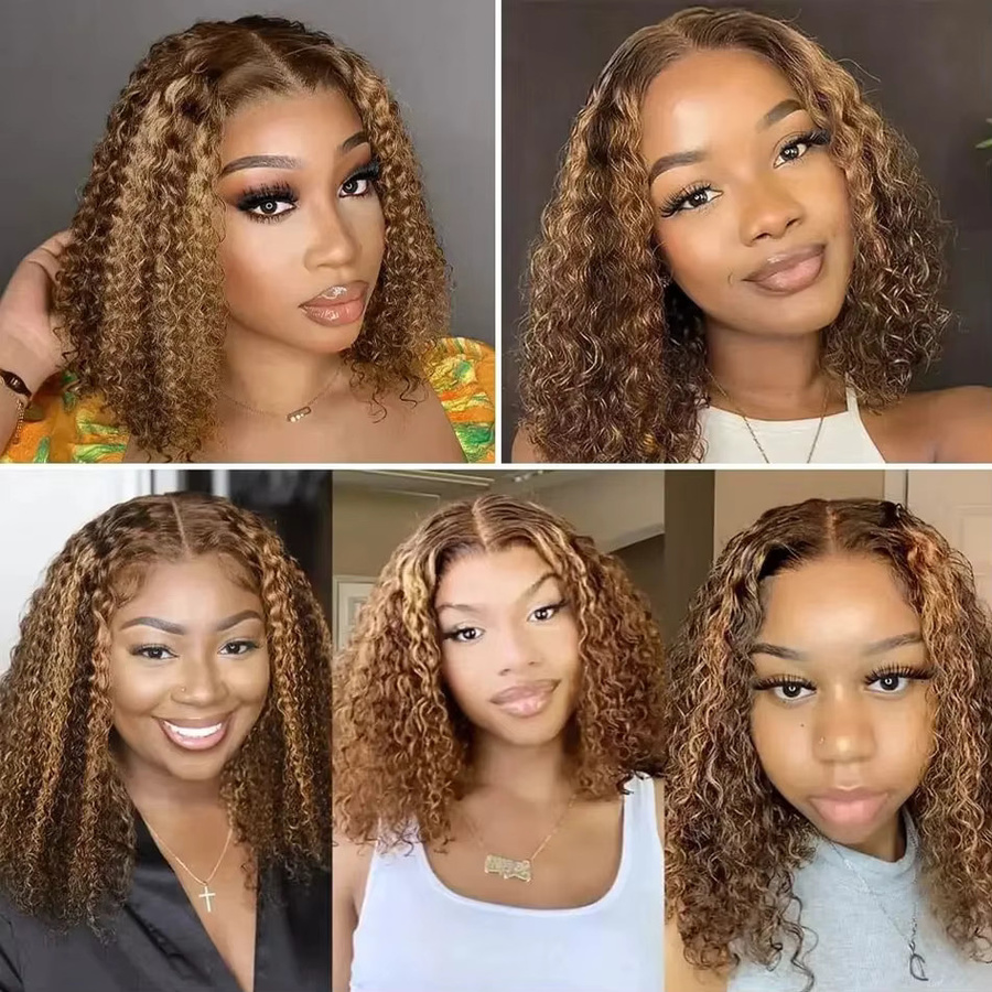 Happy Monday Lockige Bob-Perücke, Echthaar, Tiefe Welle, Lace Front - Bild 5