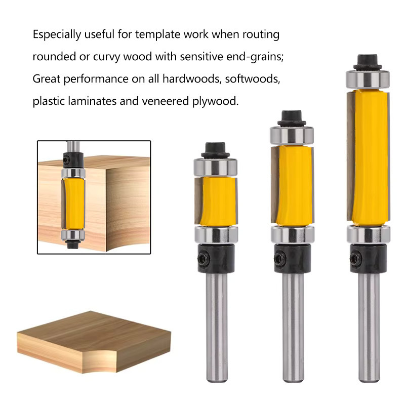 XCAN Flush Trim Router Bit mit 1/4 Zoll Schaft, gerader Trimmschneider aus Hartmetall für die Holzbearbeitung, Silber - Bild 2
