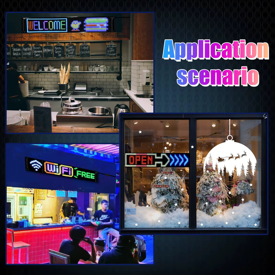 GOTUS Programmierbares LED-Display in Schwarz mit App-Steuerung, flexibles Multi-Text-Muster und Uhranzeige, Multicolor - Bild 5