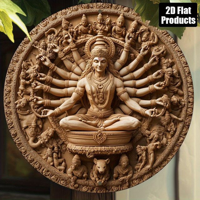 Potdemiel Rundes Aluminiumschild Shiva Sculpture Effekt Vintage Wandkunst in Braun, Durchmesser: 20,3 cm - Bild 1