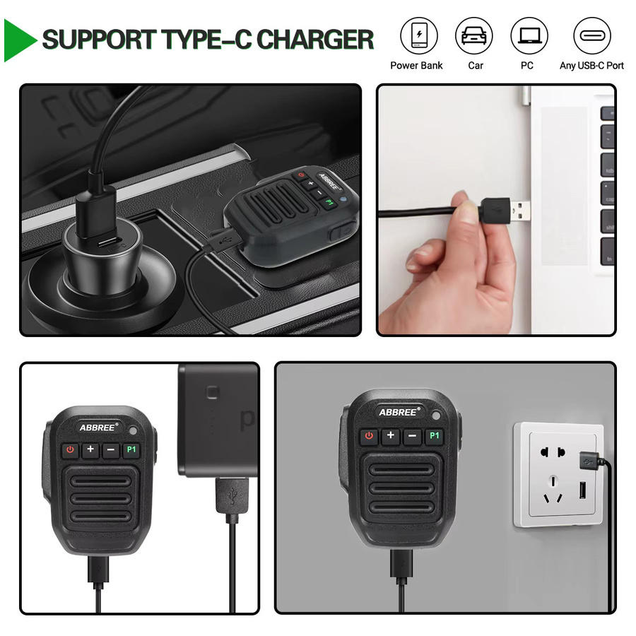 ABBREE Drahtloses Bluetooth-Mikrofon mit USB-C Anschluss in Schwarz für Baofeng UV-5RH und Quansheng UV-K5(8) Walkie Talkies - Bild 3