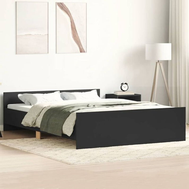 Vidaxl Bettgestell mit Kopf- und Fußteil in Schwarz aus Kiefer und Holzwerkstoff B/T/H: 120 x 190 cm - Bild 1