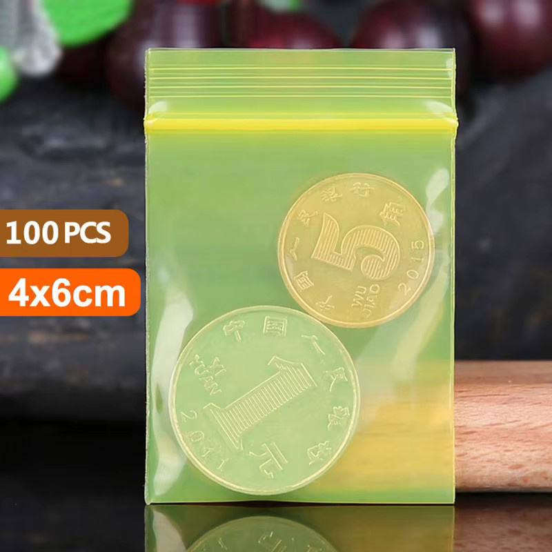100 Stück wiederverwendbare Zip-Lock-Taschen aus Plastik in schillerndem Multicolour-Design, durchsichtige Holografik-Beutel für Schmuck und Kosmetik, Farbe: Grün/Transparent - Bild 3
