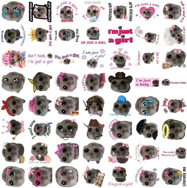 56 Stück Trauriger Hamster Meme Aufkleber Set, Niedliche Kawaii Cartoon Sticker für Laptop, Gepäck und Tagebuch, Mehrfarbig - Bild 1