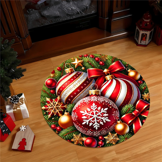 VIKAMA Runder Teppich mit Schleifenmotiv für Wohnzimmer, Schlafzimmer und Waschküche als Weihnachtsdekoration - Bild 1