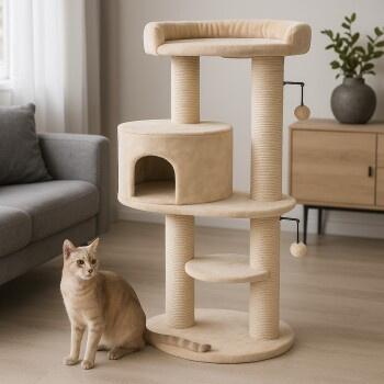 MORE Kratzbaum Rune in Beige mit integriertem Spielzeug und Sisal-Elementen - Bild 2