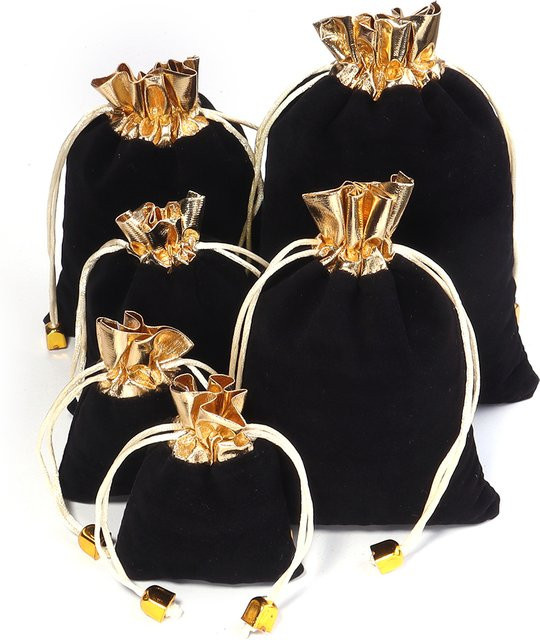 Goldfarbene Samt-Geschenktaschen mit Kordelzug für Weihnachts- und Schmuckverpackungen - Bild 1