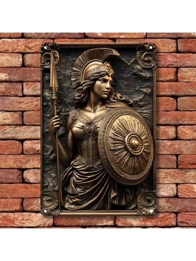 Potdemiel Vintage Athena Wandbehang aus Aluminium in Bronze, quadratische dekorative Plakette zur Inneneinrichtung, Breite: 20,06 cm, Höhe: 30,23 cm - Bild 4