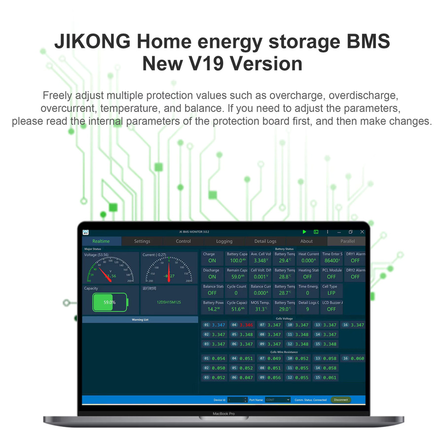 JIKONG JK-PB2A16S30P V19 BMS Batteriemanagementsystem für Li-Ion, LiFePO4 und LTO Batterien, 8S/24V und 16S/48V - Bild 4