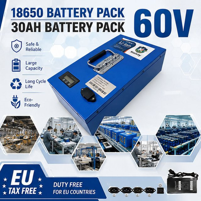 Lithium-Batteriepack 60V 30Ah mit 21700 Zellen für Motoren bis 3000W in Blau - Bild 1