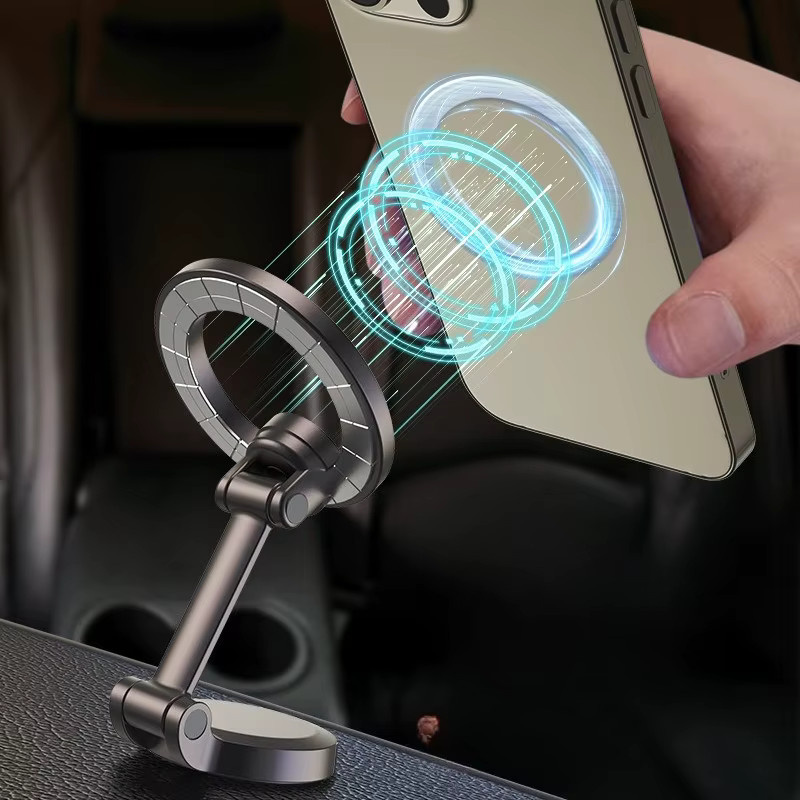 360 Grad rotierender magnetischer Autotelefonhalter in Silber, faltbare Armaturenbretthalterung für alle Smartphones zur mobilen Auto-Navigation - Bild 3