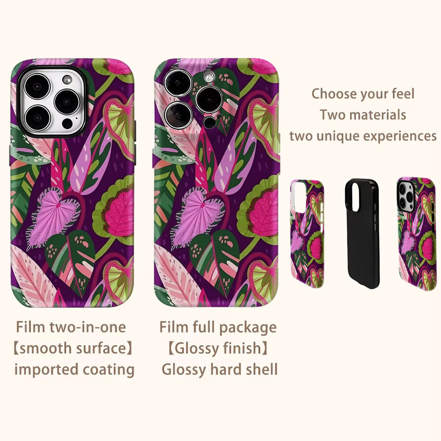 Handyhülle mit tropischem Laub-Design für iPhone 11 bis iPhone 17 Pro Max, mehrfarbig, doppellagige Rückseite - Bild 3