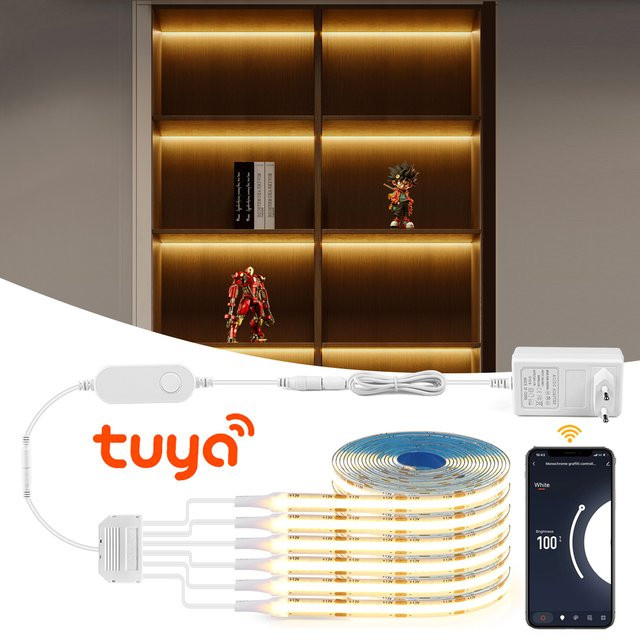 Lcamaw Tuya Smart WiFi COB LED Streifen Lichtband DC12V in Natural White zur Hintergrundbeleuchtung für Schrank, Wand und Küche - Bild 1