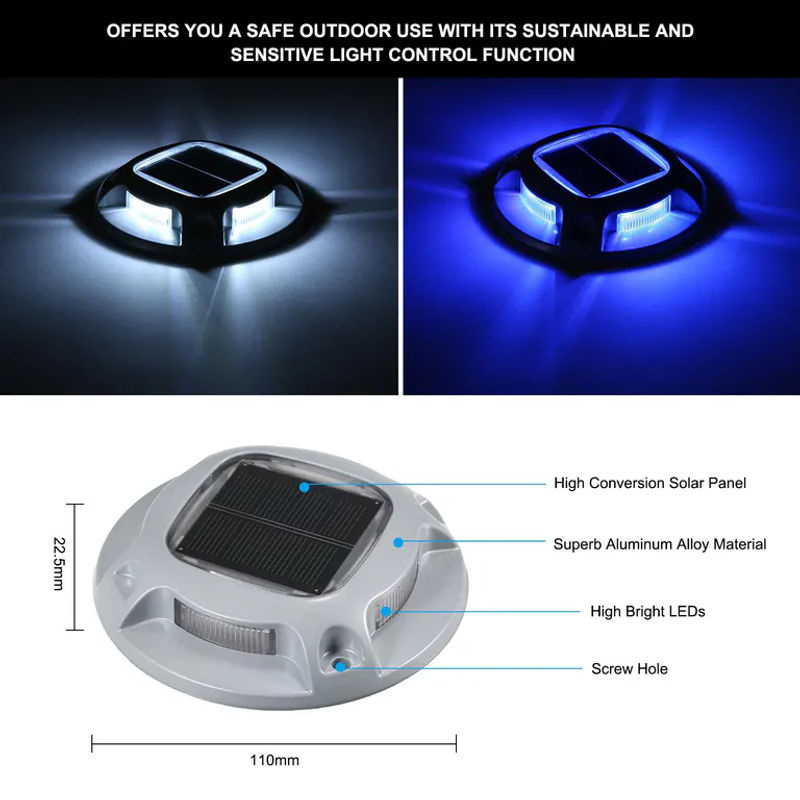 TOMTOP JMS 4er Set Solar Bodenleuchten mit 8 LEDs, IP68 Wasserdicht, Silber, Aluminiumlegierung für Außenbereich und Auffahrt - Bild 3