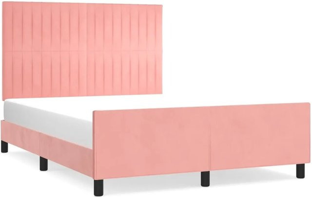 vidaXL Bettgestell mit Kopfteil aus Samt und Lärchenholz in Rosa, B/T/H: 140 x 200 x 128 cm - Bild 1