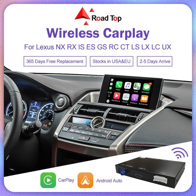 Road Top Drahtloses CarPlay und Android Auto Interface mit Mirror Link, Airplay und Siri Voice für Lexus NX RX IS ES GS RC CT LS LX LC UX GX (2014-2019), Schwarz - Bild 1