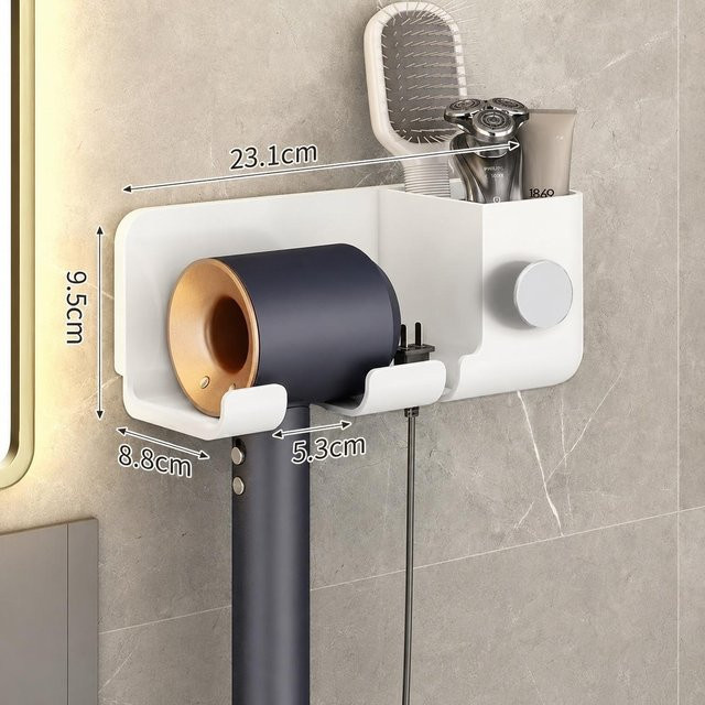 WIKHOSTAR Haartrockner-Halter zur Wandmontage mit Organizer-Regal für Haarglätter in Weiß - Bild 1
