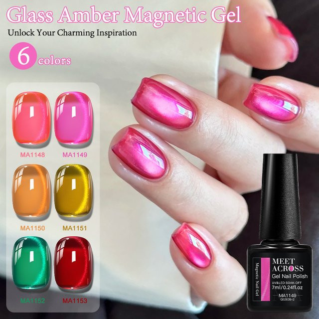 MEET ACROSS Glas-Bernstein-Katzenaugen-Magnetgel-Nagellack, Glänzend - Bild 1
