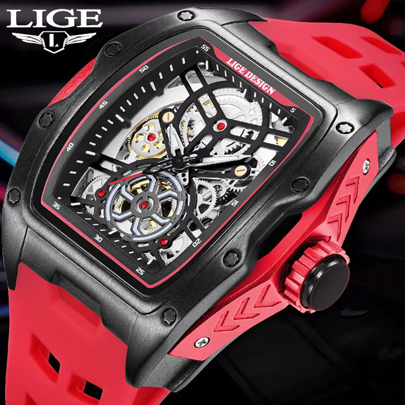 LIGE Armbanduhr Automatik, Silikon, Schwarz, Herren - Bild 5