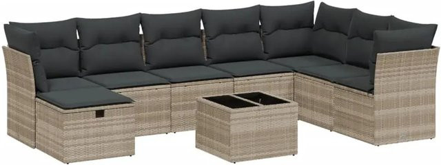 vidaXL 9-teilige Garten-Sofagarnitur aus Poly-Rattan mit Kissen in Hellgrau - Bild 1