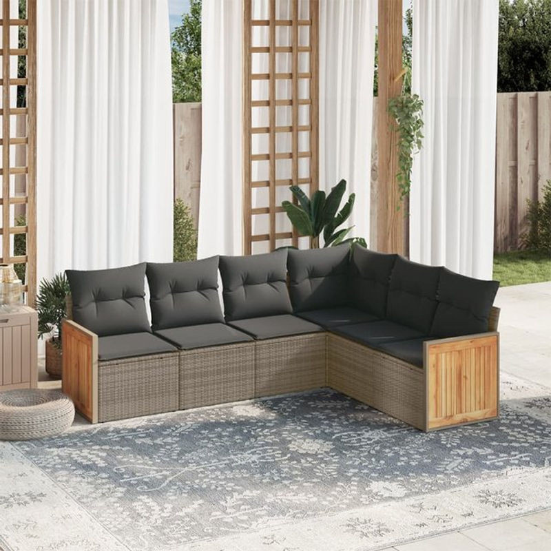 Vidaxl Gartenmöbel-Set aus Polyrattan mit 6 Teilen und Kissen, Grau - Bild 1