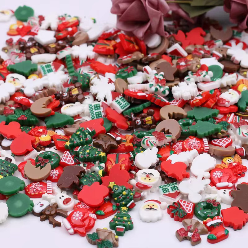 50 Stück Weihnachts-Cabochons aus Harz in Multicolor für Scrapbooking und DIY-Handwerk mit Motiven wie Santa, Schneemann und Schneeflocke - Bild 2