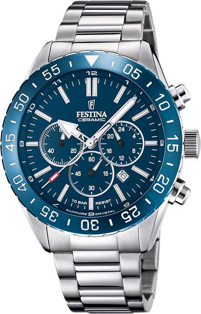 Festina Chronograph, Quarz, Edelstahl, 44 mm, Herren, Blau - Bild 1