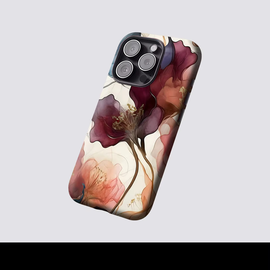 Potdemiel Magnetische Handyhülle mit vergoldeten Blüten für iPhone 17 16 15 14 13 Pro Max Plus, Transparent/Multicolor - Bild 2