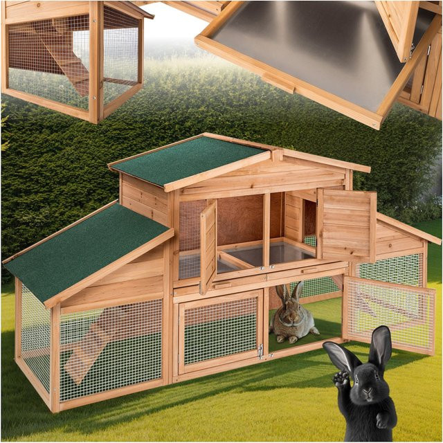 tectake Kleintierstall Johannes aus Holz mit 2 Etagen und ausziehbarer Schublade, Braun, B/T/H: 226 x 77 x 95,5 cm - Bild 1