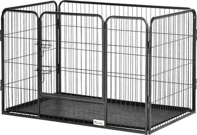 PawHut Hundezwinger aus Metall mit 4 Stahlgitterpaneelen und Boden, verriegelbare Tür, Schwarz, B/T/H: 74 x 109 x 71 cm - Bild 1