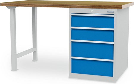 Bedrunka + Hirth Reihenwerkbank aus Stahl und Holz in Grau, B/H/T: 150 x 85,9 x 75 cm - Bild 1