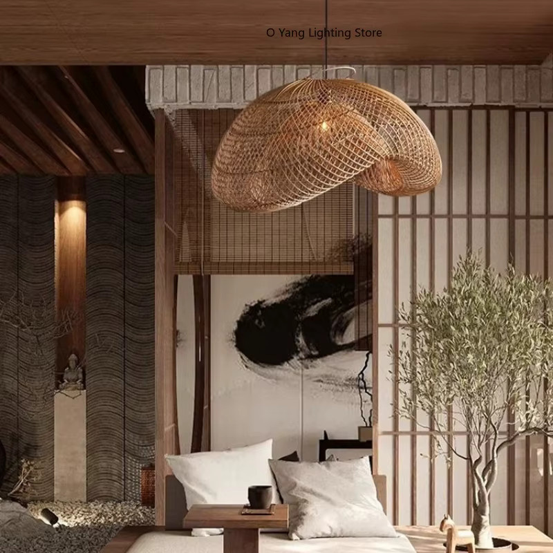 JIANKEXING Pendelleuchte aus Rattan im japanischen Wabi-Sabi-Stil, braun, Zen-Design für Küche und Restaurant - Bild 4