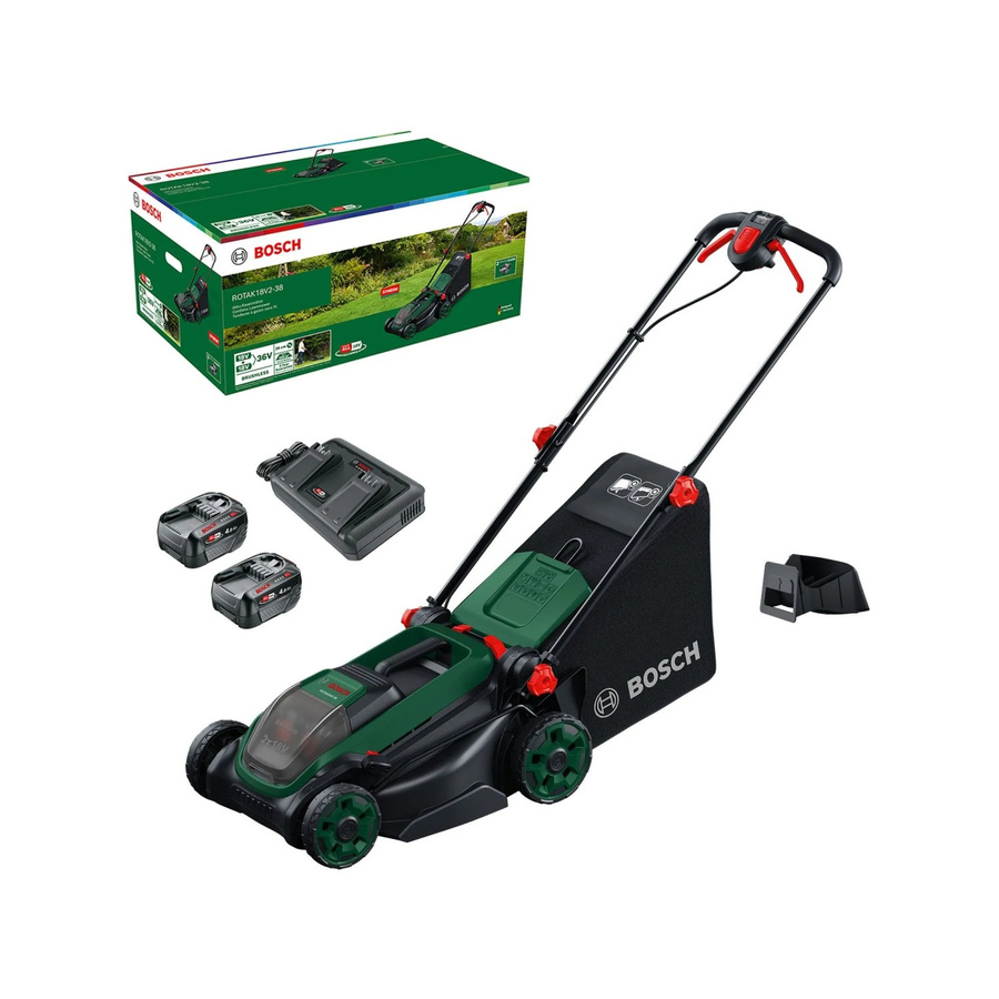Bosch Akku-Rasenmäher Rotak 18V-38 mit 2x 4,0Ah Akkus und Ladegerät in Grün/Schwarz - Bild 3