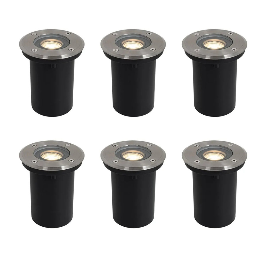 QAZQA Set mit 6 modernen Außen Boden-Spots aus Edelstahl in Silber, verstellbar, IP65, Durchmesser: 35 mm - Bild 2