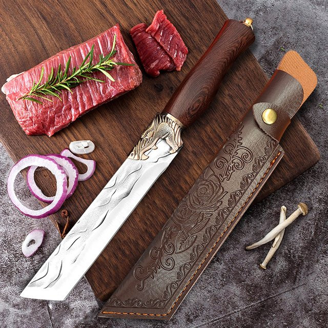 InLeung Chefmesser aus geschmiedetem Edelstahl mit Holzgriff, 17,78 cm, Silber - Bild 1