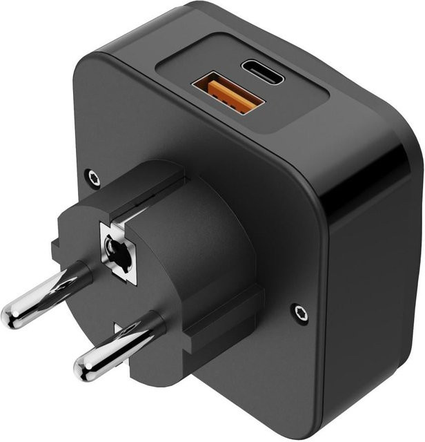 Hama Reiseadapter Typ E/F für EU-Steckdosen mit 1x USB-C und 1x USB-A, 20W PD, Schwarz - Bild 1