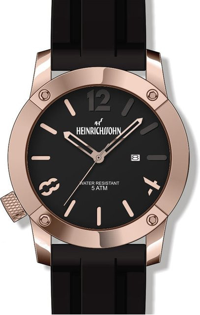 HEINRICHSSOHN Herrenuhr, Quarz, Edelstahl, Roségold, 46 mm, Silikon, Schwarz - Bild 1