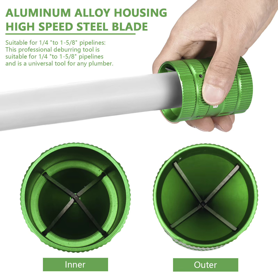 Interne externe Rohrreibahle in Grün zur Entgratung und Fasenbildung für Metallrohre aus Kupfer, Aluminium und Stahl sowie PVC - Bild 4