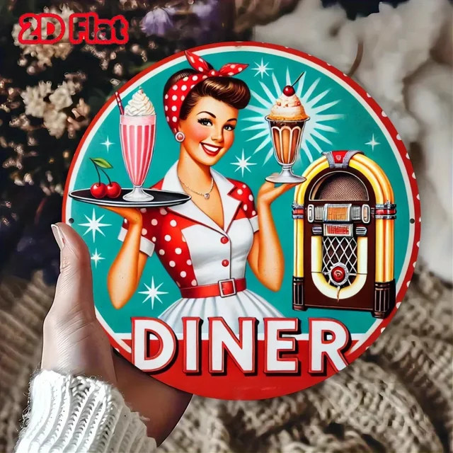 Potdemiel Vintage Metallschild Rund in Multicolour mit geometrischem Design und Buchstaben, Durchmesser: 20 cm - Bild 1