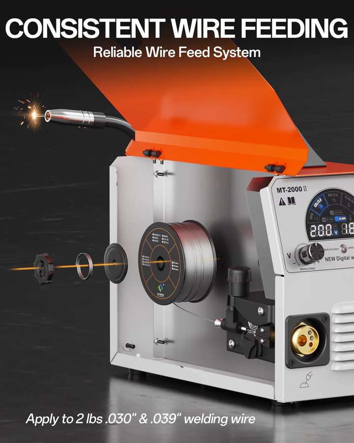 HITBOX 4-in-1 Synergic MIG-Schweißgerät MT2000II mit Dualspannung 110V/220V, Gas/Gaslos MIG MMA Lift TIG IGBT Inverter, tragbares digitales Schweißgerät für Metallarbeiten und Automobilreparaturen - Bild 5