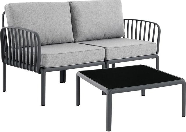 Gartensitzgruppe MYLIA Set aus Zweisitzer-Sofa und Couchtisch in Anthrazitgrau, Breite: 148 cm - Bild 1